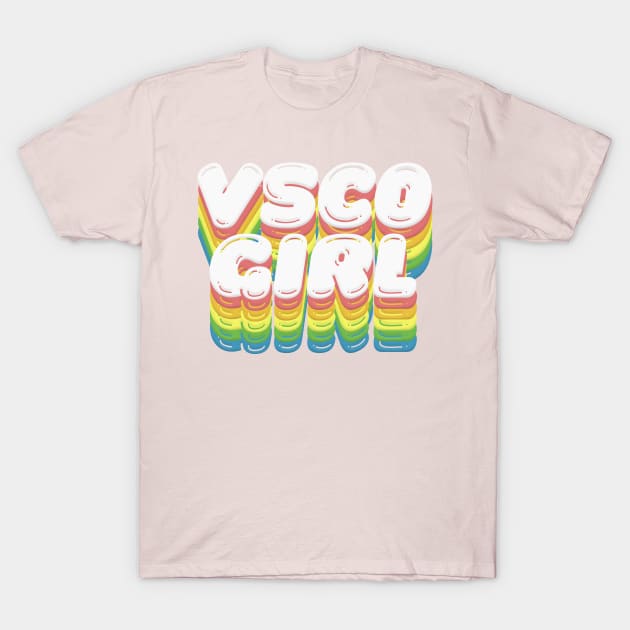 VSCO Girl ~ Retro Rainbow Typography Design T-Shirt by DankFutura